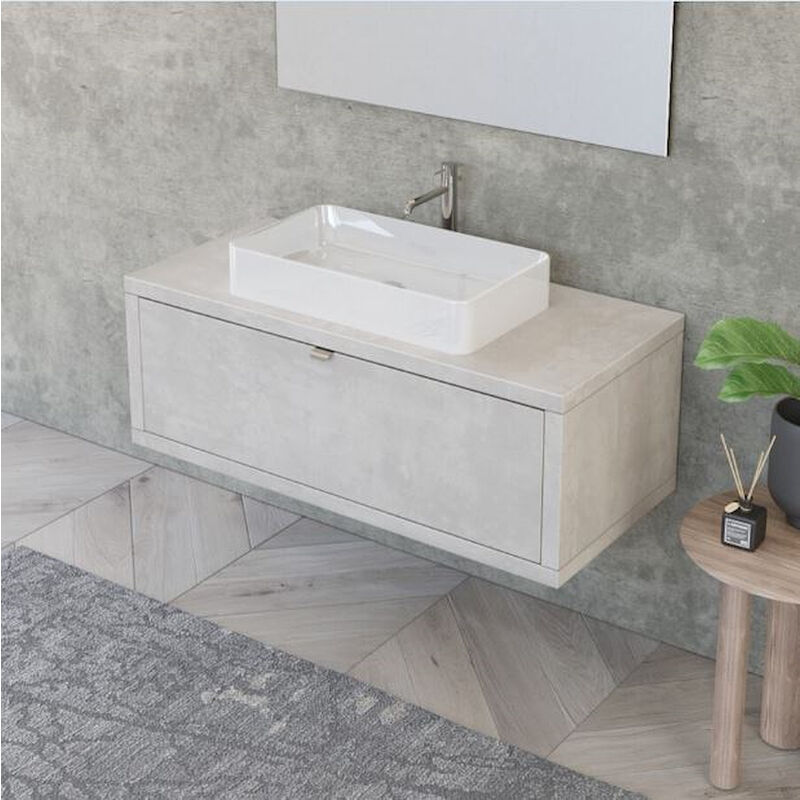 Mobile da Bagno sospeso Rovere con cassetto, specchio e luce Domus