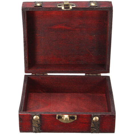 Coffre Au Trésor En Bois Verrouillable - Boîte Bijoux Déco Rétro - 14.5x10x9.5cm - Idée Cadeau Fait Main