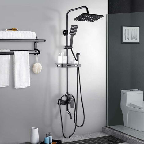 Colonne de douche thermostatique chromée – Pommeau réglable en hauteur – Vanne thermostatique en laiton – Acier inoxydable haute qualité – Augienb