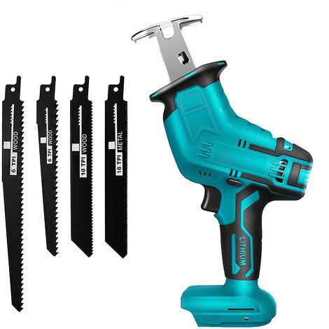 Scie Alternative Sans Fil 18V - Compatible Batteries Makita - Avec 4 Lames Pour Bois Et Métal - Machine Seule (sans Batterie Ni Chargeur)
