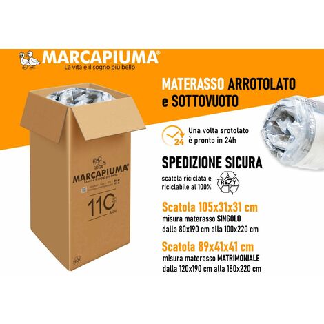 Marcapiuma - Materasso Matrimoniale Memory 150x205 alto 18 cm PRINCE  Supporto H2 Medio/Rigido 7 Zone Ortopedico Rivestimento KLIMA Sfoderabile  Antiacaro Antibatterico Made in Italy