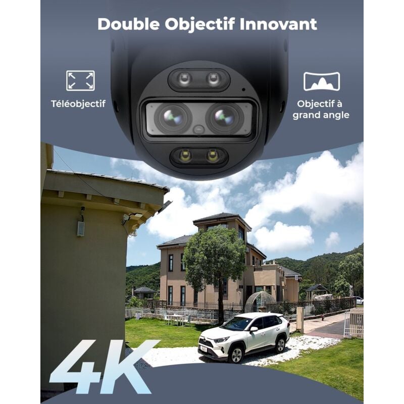 4K 8MP Caméra Surveillance 2,4/5Ghz WiFi Extérieure PTZ Caméra IP WiFi  Détection Humaine/Véhicule avec Suivi Automatique