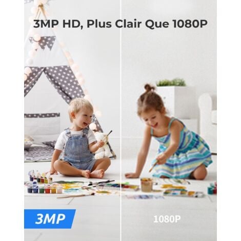 Reolink 3MP Caméra Surveillance 2,4GHz WiFi Interieur, Pan & Tilt, Moniteur sans fil pour Bébé Vision Nocturne, Détection de Mouvement, Audio Bidirectionnel