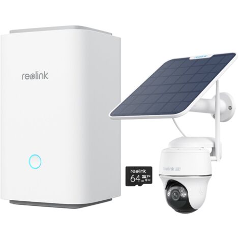Reolink Home Hub avec Argus PT Ultra+Panneau Solair Blanc Système de sécurité 4K PT sans fil avec caméras Wi-Fi autonomes
