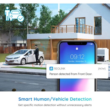 Reolink Caméra de Surveillance PoE 4K/8MP avec Détection de Personne et Véhicule, Vision Nocturne IR, Dôme, RLC-820A Blanc