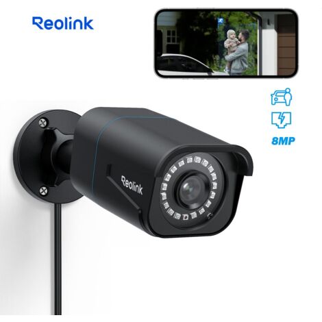 Reolink Caméra de Surveillance PoE 4K 8MP Détection Personne et Véhicule, Vision Nocturne 30 mètres, RLC-810A Noir