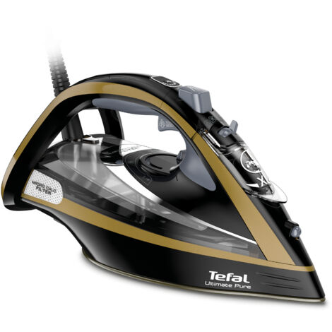 Tefal Ultimate Pure FV9847E0 Eisen Dampf-Trocken-Bügelsohle de Durilium Airglide 3200 W Schwarz, Gold