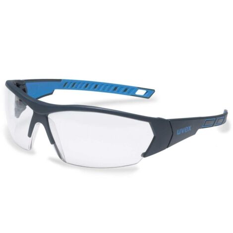 uvex i-works 9194171 Schutzbrille anthrazit, blau – optimaler UV-Schutz UV 400 – rutschfester Sitz – Bügelenden für Brillenkordel (1/4)