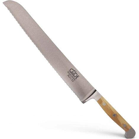 Güde 7431/32 BrotmesserFranz Güde, geschmiedet, Doppelkropf Griff: ital. Olivenholz