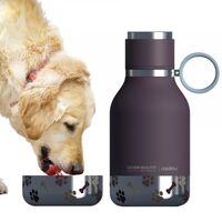 Asobu - Dog Bowl - Edelstahlflasche mit Hundenapf 1 Liter Burgunderrot
