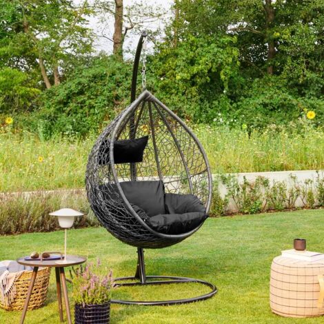 HOME DELUXE - Polyrattan Hängesessel mit Gestell CIELO Farbe: Schwarz Poly Rattan Hängesessel Hängekorb