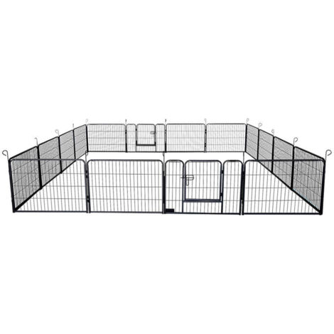 HOME DELUXE - Welpenauslauf BARKI - 80 x 60 cm, 16-Teilig, Farbe: Schwarz, inkl. Türverriegelung, abgerundete Ecken und Kanten I Welpenspielplatz Welpenfreilauf Welpenlaufstall Freigehege Tiere Welpe