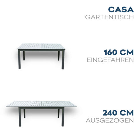 Home Deluxe – Gartentisch ausziehbar CASA – Aluminiumgestell – Platz für 8 Personen – Witterungsbeständig – Pflegeleicht – 240 x 100 x 74 cm (1/5)