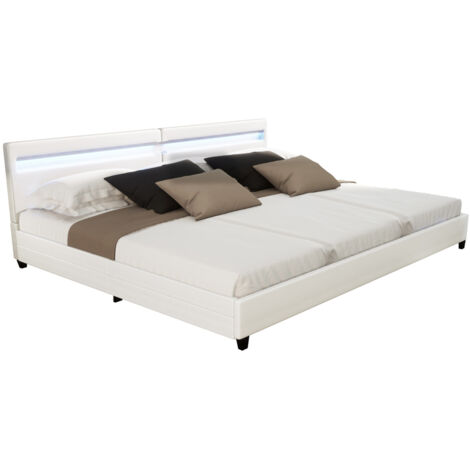 HOME DELUXE - LED Bett NUBE - Weiß, 270 x 200 cm - inkl. Matratze, Lattenrost und Schubladen I Polsterbett Design Bett inkl. Beleuchtung  Familienbett Bett LED-Bett Bett-Inklusive-Schubladen