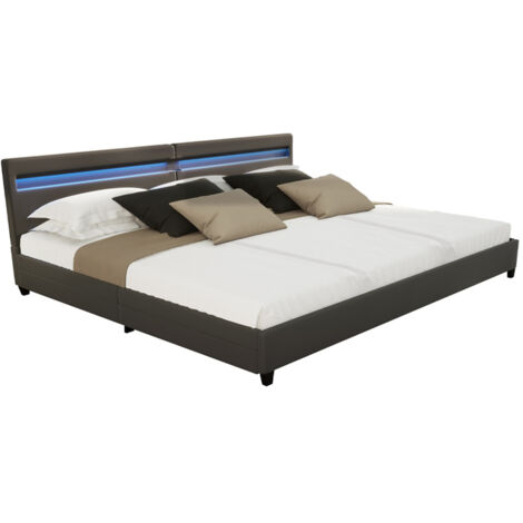 HOME DELUXE - LED Bett NUBE - Dunkelgrau, 270 x 200 cm - inkl. Lattenrost und Schubladen I Polsterbett Design Bett inkl. Beleuchtung  Familienbett Bett LED-Bett Bett-Inklusive-Schubladen