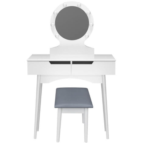HOME DELUXE - Schminktisch MIRANDA - Weiß: - 130 x 80 x 40 cm, 8 LED´s wählbar zwischen 3 Lichtfarben, steuerbar über Touchbutton, inkl. Hocker I Kosmetiktisch Make - UP Tisch Schminktisch Frisiertis (1/5)