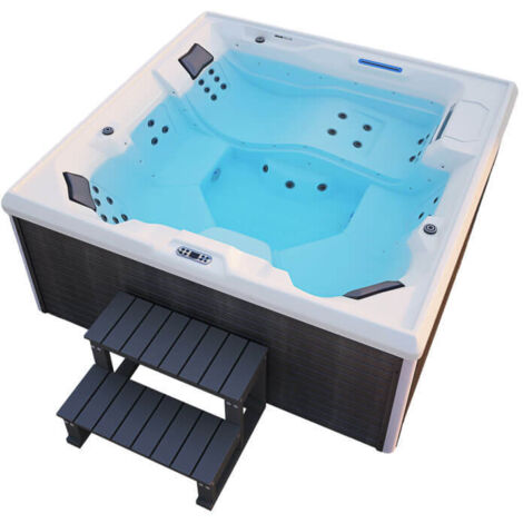 HOME DELUXE - Outdoor Whirlpool mit Treppe und Thermoabdeckung STREAM BIG - 207 x 207 cm für 5 Personen Ausstattung: Mit Treppe und Thermoabdeckung Außen-Whirlpool Outdoorpool 34 Massagedüsen