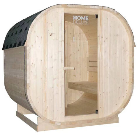 HOME DELUXE - Outdoor Sauna CUBE L - Maße: ca. 194 cm x 185 cm x 180 cm, Holz: Fichtenholz - inkl. Saunaofen und Saunazubehör I Gartensauna, Außensauna, Sauna Fass für 4 Personen Sauna Outdoor-Sauna