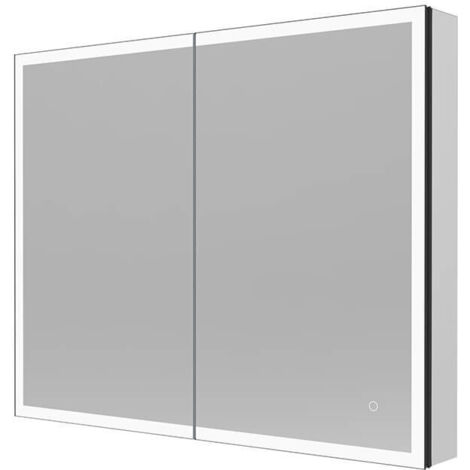 HOME DELUXE LED-Spiegelschrank EVE Schwarz 100 x 80 cm LED Spiegelschrank mit Steckdose, Bad Spiegelschrank mit Beleuchtung und Steckdose
