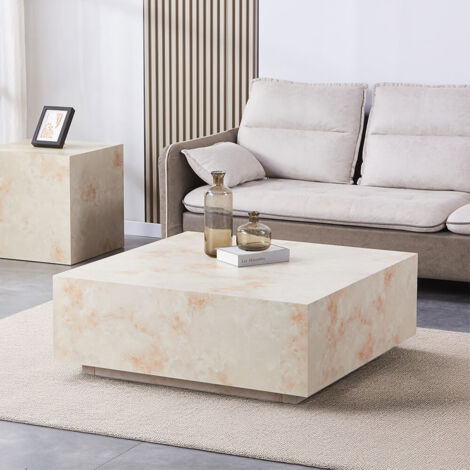 HOME DELUXE - Couchtisch Marmor AMIRI XL  Farbe: Sandstein, Größe: 95 x 35 x 95 cm  Couchtisch Sofatisch Tisch Couchtisch-Marmor
