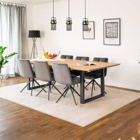 Home Deluxe Essgruppe Eckig AVENCIA inkl. U-Fuß - 240 x 120 cm Fishbone Oak 6 Stühle Hellbraun