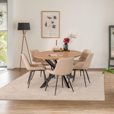 Home Deluxe Essgruppe Oval Ausziehbar inkl. Sternfuß - 160 x 100 cm Light Oak 8 Stühle Anthrazit