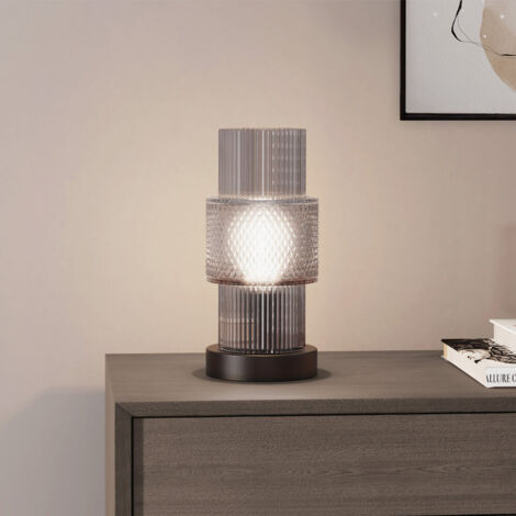 HOME DELUXE Kleine Tischlampe aus Glas YUKI - Transparent  Design Tischlampe, moderne Tischlampe, elegante Tischleuchte