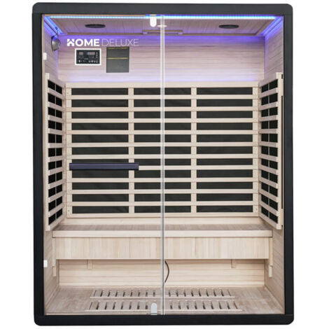 HOME DELUXE Infrarotkabine NERO L – Schwarz, Hemlock (190 x 110 x 153 cm) Luxuriöses Design & leichte Montage Infrarotkabine, Sauna, Wellness, Schwarz, LED Licht