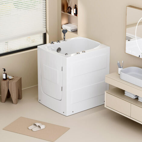 HOME DELUXE - Seniorenbadewanne inkl. Whirlpool- VITAL L - Maße: 153 x 76 x 64cm - Sitzwanne inkl. komplettem Zubehör I Badewanne mit Tür, Whirlpool-Badewannen mit Einstieg Seniorenbadewanne Vital L