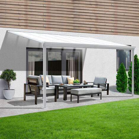 HOME DELUXE - Terrassenüberdachung SOLIS - Weiß, B/T/H: 312 / 320 x 300 / 303 x 278 / 226 cm - inkl. Hohlkammerplatten, Montagematererial I Carport Pavillion Pergola  Terrassendach Pergola Überdachung