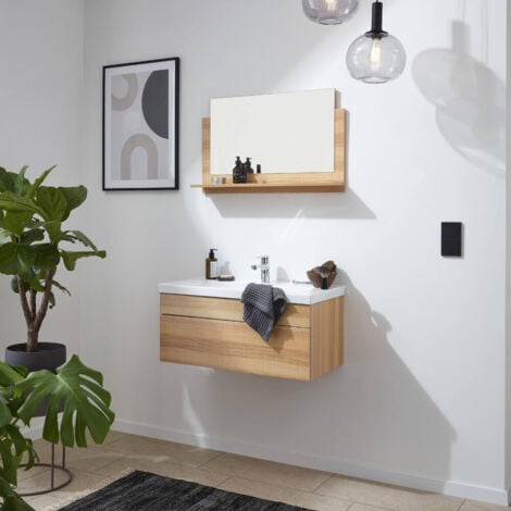 HOME DELUXE - Badmöbel Komplettset WANGEROOGE BIG  Farbe: Holz, Größe: M  Badezimmermöbel Waschtisch Badmöbelset Badezimmer