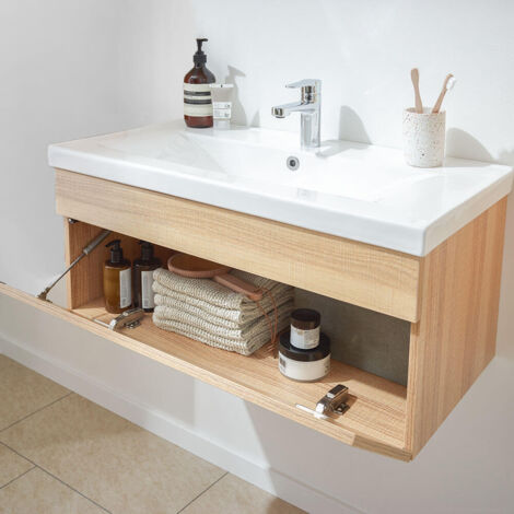 HOME DELUXE - Badmöbel Komplettset WANGEROOGE BIG  Farbe: Holz, Größe: M  Badezimmermöbel Waschtisch Badmöbelset Badezimmer