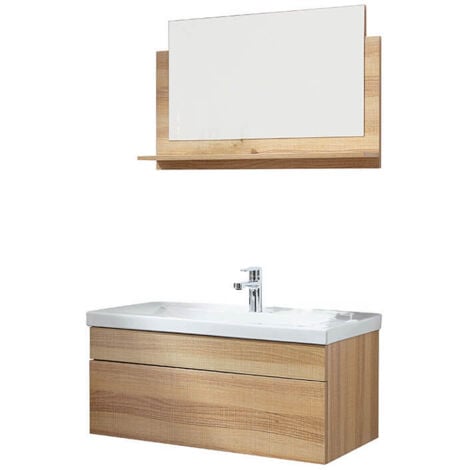 HOME DELUXE - Badmöbel Komplettset WANGEROOGE BIG  Farbe: Holz, Größe: M  Badezimmermöbel Waschtisch Badmöbelset Badezimmer