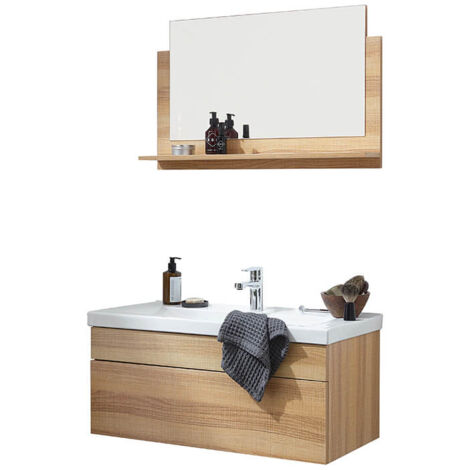 HOME DELUXE - Badmöbel Komplettset WANGEROOGE BIG  Farbe: Holz, Größe: M  Badezimmermöbel Waschtisch Badmöbelset Badezimmer