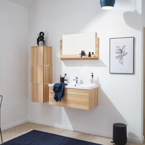 HOME DELUXE - Badmöbel Komplettset WANGEROOGE BIG  Farbe: Holz, Größe: L  Badezimmermöbel Waschtisch Badmöbelset Badezimmer