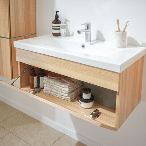 HOME DELUXE - Badmöbel Komplettset WANGEROOGE BIG  Farbe: Holz, Größe: L  Badezimmermöbel Waschtisch Badmöbelset Badezimmer