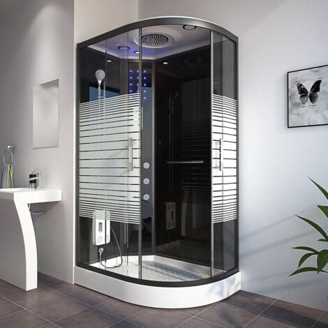 HOME DELUXE - Duschkabine BLACK PEARL mit Regendusche  Farbe: Schwarz, Größe: 120 x 80 cm Rechts  Dusche Duschkabine Duschtempel Duschabtrennung