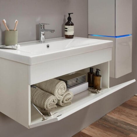 HOME DELUXE - Badmöbel Komplettset WANGEROOGE BIG Made in Germany  Farbe: Weiß, Größe: S  Badezimmermöbel Waschtisch Badmöbelset Badezimmer