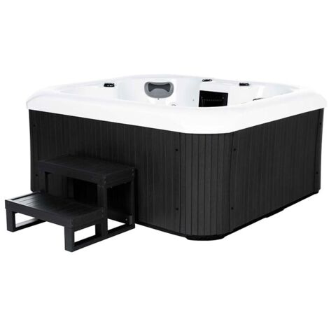 HOME DELUXE - Outdoor Whirlpool - SEA STAR PLUS Treppe und Thermoabdeckung - Maße 180 x 160 x 79 cm - Inkl. Heizung, 19 Massagedüsen und 15 Lichtquellen I Außen Whirlpool Spa für 4 Personen  Outdoor W