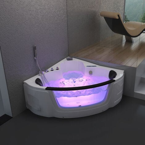 HOME DELUXE - Whirlpool Badewanne mit Lichttherapie LAGUNA L MINI - 135 x 135 cm  Whirlpool Eckbadewanne Badewanne Wanne