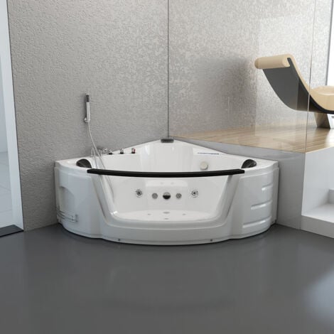 HOME DELUXE - Whirlpool Badewanne mit Lichttherapie LAGUNA L MINI - 135 x 135 cm  Whirlpool Eckbadewanne Badewanne Wanne