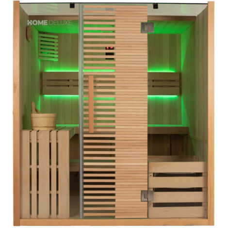 HOME DELUXE - Traditionelle Sauna - OMAHA - 180 x 150 x 200 cm - für 4 Personen - Fichtenholz, inkl. Saunaofen I Dampfsauna Aufgusssauna  Sauna Saunakabine Massivholz Traditionell