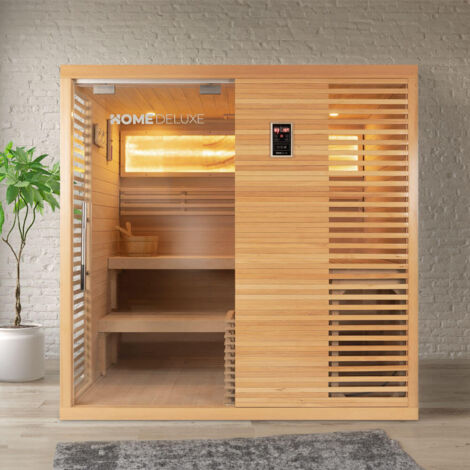 HOME DELUXE - Traditionelle Sauna NEOLA - 200 x 160 cm für 5 Personen  Sauna Saunakabine Massivholz Traditionell