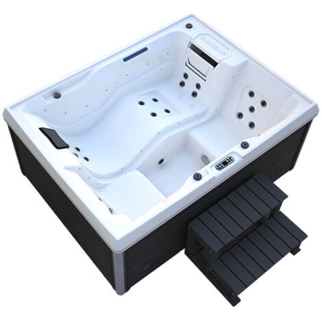 HOME DELUXE - Outdoor Whirlpool - STREAM PLUS Treppe und Thermoabdeckung - Maße: 211 x 157 x 75 cm - Inkl. Heizung, 24 Massagedüsen und 4 äußeren Lichtquellen I Außen Whirlpool Spa für 3 Personen Auß (1/5)
