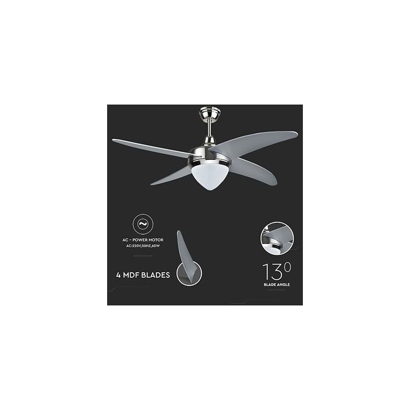 V-TAC VT-6043-4 Ventilatore 4 pale 106cm da soffitto 60W AC-Motor con lampada  led 15W 3IN1 color change e telecomando - sku 7915