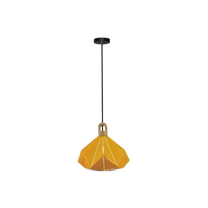 V-TAC VT-7323 Lampadario a sospensione 1MT E27 in metallo e legno forma  prisma colore giallo IP20 - SKU 3950