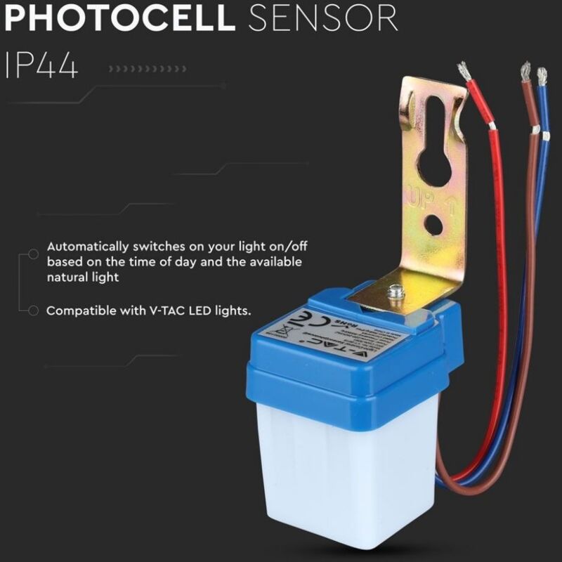 V-TAC VT-8019 Sensore Fotocellula crepuscolare 360° IP44 per illuminazione  LED max 6A sku 5081