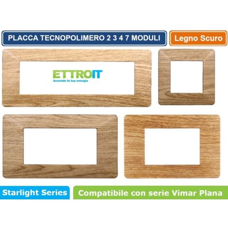 Placca compatibile Vimar Plana 4 moduli plastica colore legno scuro Ettroit EV83405