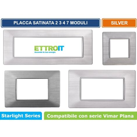 Placca compatibile Vimar Plana 3 moduli plastica colore argento satinato Ettroit EV85315
