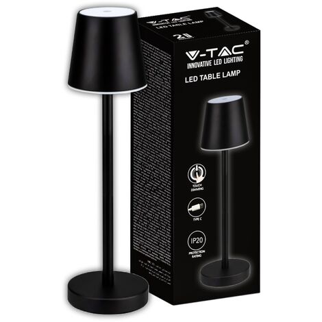 V-TAC Lampada LED da Tavolo 3W ricaricabile a batteria colore nero USB C Touch Dimmerabile 3000K luce tavolo ristorante da interno IP20 - 10193